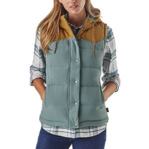 Patagonia W's Bivy Hooded Vest - NWOT - Size L - Gold/Blue
